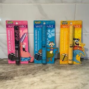 3pc Wet N Wild SpongeBob Splash On WATERPROOF MASCARA - Black Blue Yellow SEALED
